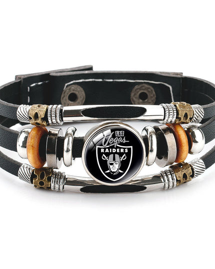 Leather Sports Team Logo Bracelet – Adjustable Fans Wristband Gift for Game Day & Holidays