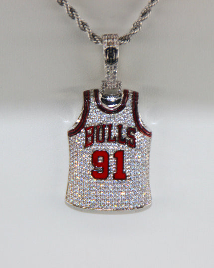 Chicago Bulls Dennis Rodman #91 Jersey Pendant Necklace – Premium Zircon Basketball Fan Gift