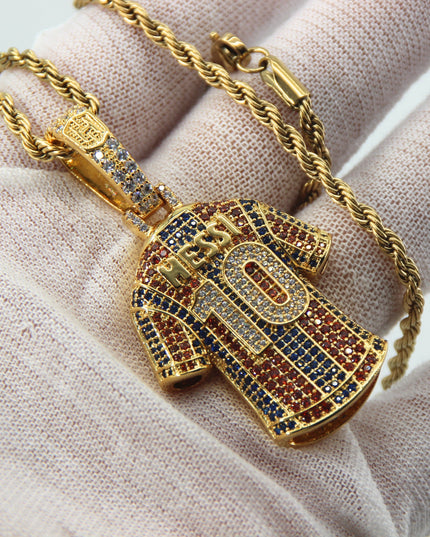 Luxury Football MESSI #10 Jersey Pendant Necklace with Zircon Stones – Perfect Gift for Sports Fans