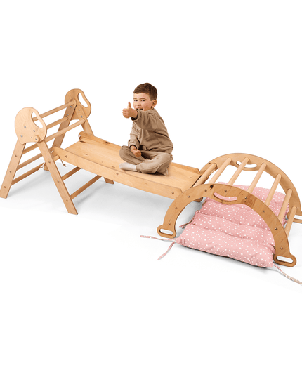 4in1 Montessori Climbing Set: Pikler Triangle, Arch, Slide Board, and Cushion for Toddlers (1–3 Years)