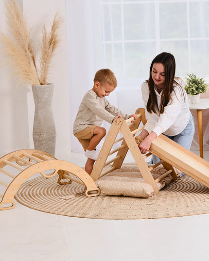 4in1 Montessori Climbing Set: Triangle Ladder + Climbing Arch + Slide Board + Cushion (1-3 y.o)