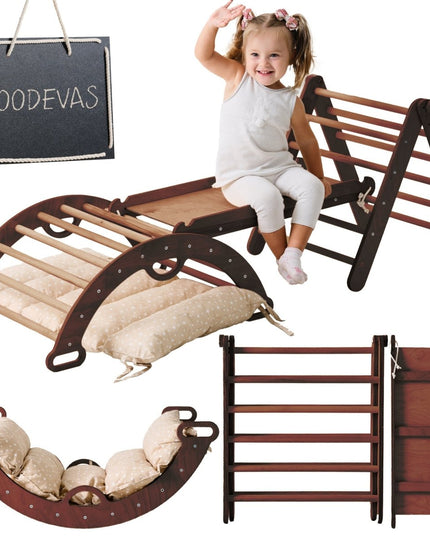 4in1 Montessori Climbing Set: Triangle Ladder + Climbing Arch + Slide Board + Cushion (1-3 y.o)