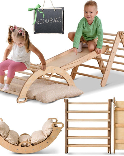 4in1 Montessori Climbing Set: Triangle Ladder + Climbing Arch + Slide Board + Cushion (1-3 y.o)