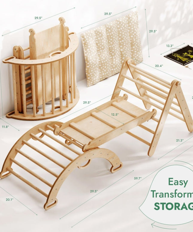 4in1 Montessori Climbing Set: Triangle Ladder + Climbing Arch + Slide Board + Cushion (1-3 y.o)