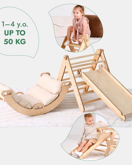 4in1 Montessori Climbing Set: Triangle Ladder + Climbing Arch + Slide Board + Cushion (1-3 y.o)