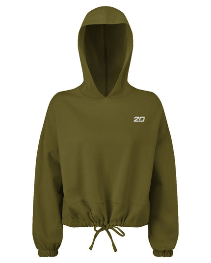 Cropped Oversize Hooded Sweatshirt (Olive)