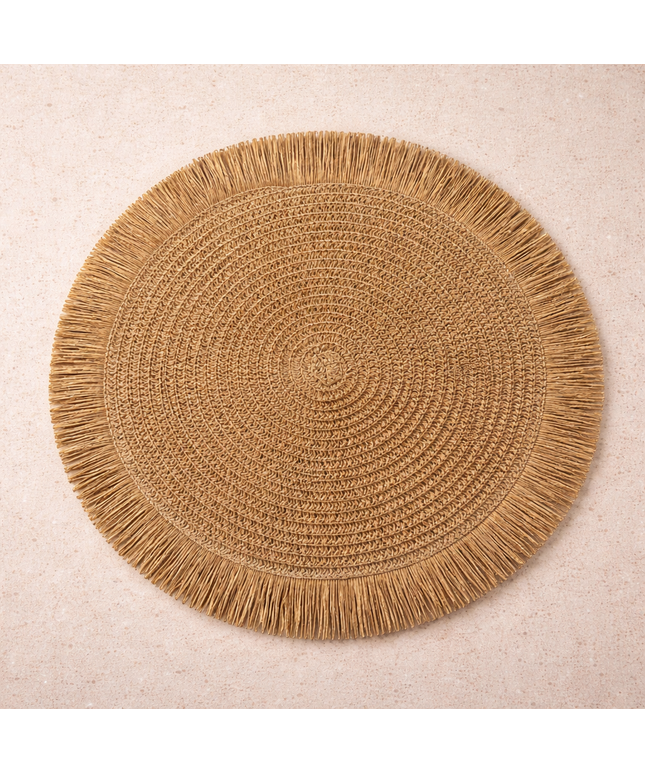 Straw & Fringe Round Placemat | 15” Handwoven Natural Fiber Table Decor