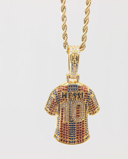 Luxury Football MESSI #10 Jersey Pendant Necklace with Zircon Stones – Perfect Gift for Sports Fans
