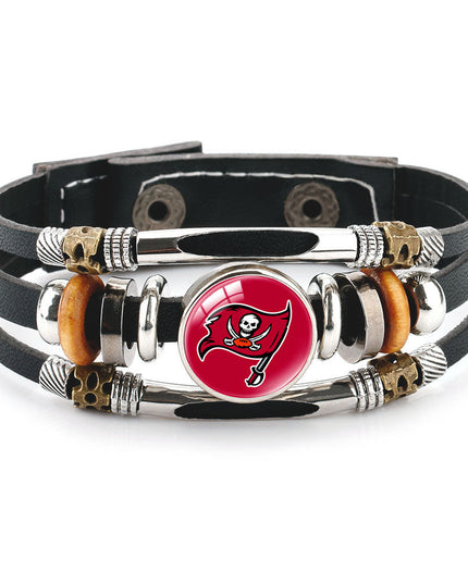 Leather Sports Team Logo Bracelet – Adjustable Fans Wristband Gift for Game Day & Holidays