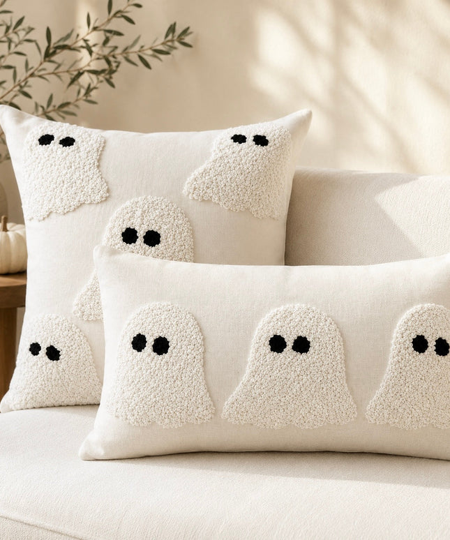 Ivory Tufted Ghost Lumbar Pillow Cover