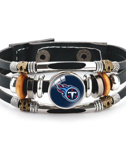 Leather Sports Team Logo Bracelet – Adjustable Fans Wristband Gift for Game Day & Holidays