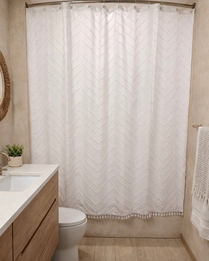 White Tufted Chevron Shower Curtain
