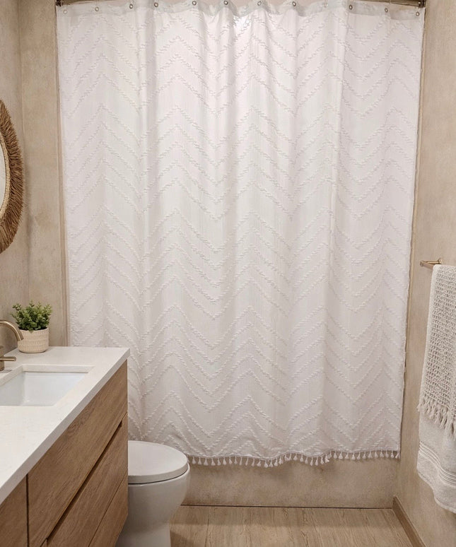 White Tufted Chevron Shower Curtain