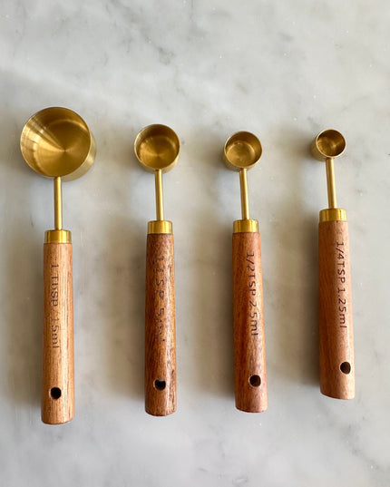 Acacia Wood and Gold Measuring Cups, Set of 8