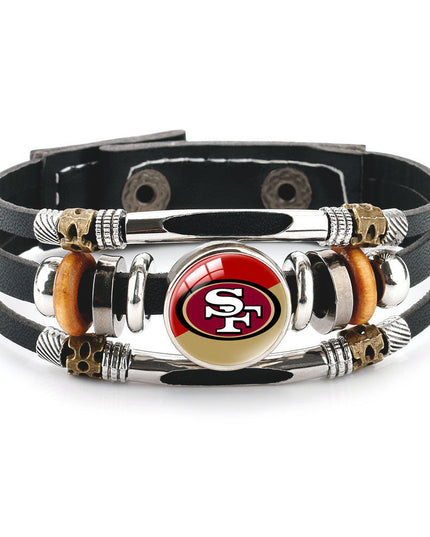 Leather Sports Team Logo Bracelet – Adjustable Fans Wristband Gift for Game Day & Holidays