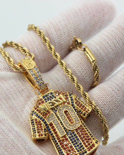 Luxury Football MESSI #10 Jersey Pendant Necklace with Zircon Stones – Perfect Gift for Sports Fans