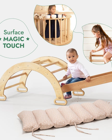 5in1 Montessori Climbing Set: Triangle Ladder + Arch/Rocker + Slide Board/Ramp + Netting rope + Cushion