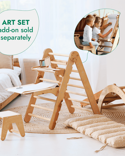 5in1 Montessori Climbing Set: Triangle Ladder + Arch/Rocker + Slide Board/Ramp + Netting rope + Cushion