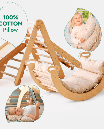 5in1 Montessori Climbing Set: Triangle Ladder + Arch/Rocker + Slide Board/Ramp + Netting rope + Cushion
