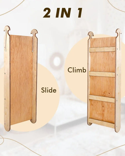 5in1 Montessori Climbing Set: Triangle Ladder + Climbing Arch + Slide Board + Climbing Net + Art Addition