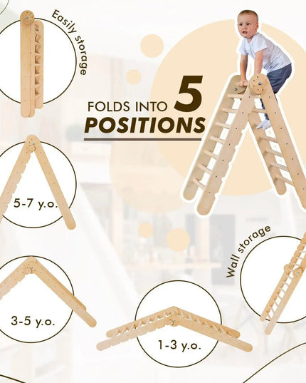 5in1 Montessori Climbing Set: Triangle Ladder + Climbing Arch + Slide Board + Climbing Net + Art Addition