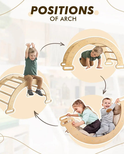 5in1 Montessori Climbing Set: Triangle Ladder + Climbing Arch + Slide Board + Climbing Net + Art Addition
