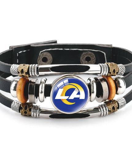 Leather Sports Team Logo Bracelet – Adjustable Fans Wristband Gift for Game Day & Holidays