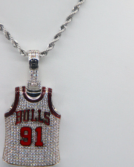 Chicago Bulls Dennis Rodman #91 Jersey Pendant Necklace – Premium Zircon Basketball Fan Gift