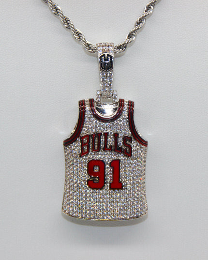 Chicago Bulls Dennis Rodman #91 Jersey Pendant Necklace – Premium Zircon Basketball Fan Gift