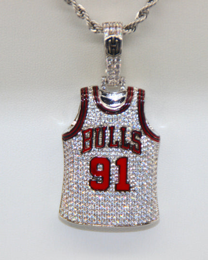 Chicago Bulls Dennis Rodman #91 Jersey Pendant Necklace – Premium Zircon Basketball Fan Gift