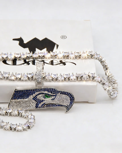 Seattle Seahawks Logo Pendant Necklace – with Heart Tennis Chain for Fans