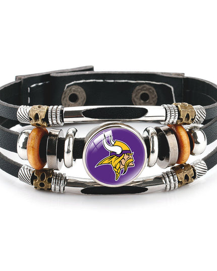Leather Sports Team Logo Bracelet – Adjustable Fans Wristband Gift for Game Day & Holidays