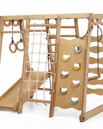 6in1 Indoor Jungle Gym for Toddler: Playground + Swings Set + Slide Board + Rope + Stairs