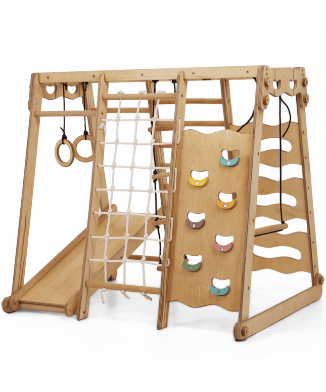 6in1 Indoor Jungle Gym for Toddler: Playground + Swings Set + Slide Board + Rope + Stairs