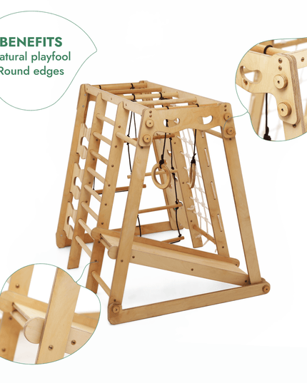 6in1 Indoor Jungle Gym for Toddler: Playground + Swings Set + Slide Board + Rope + Stairs