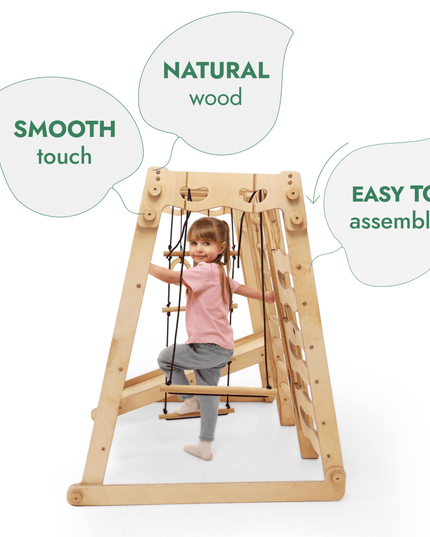 6in1 Indoor Jungle Gym for Toddler: Playground + Swings Set + Slide Board + Rope + Stairs