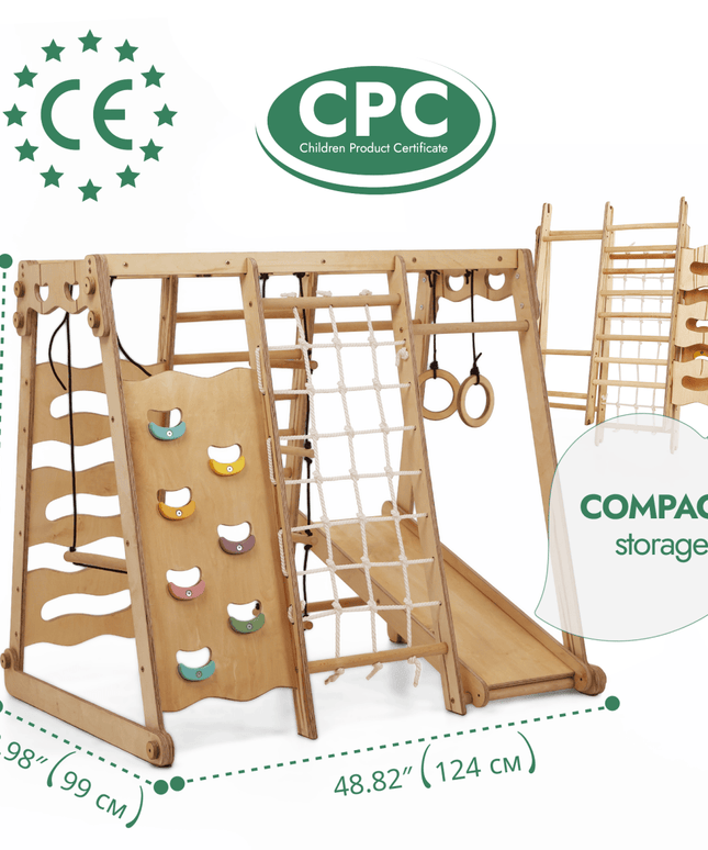 6in1 Indoor Jungle Gym for Toddler: Playground + Swings Set + Slide Board + Rope + Stairs
