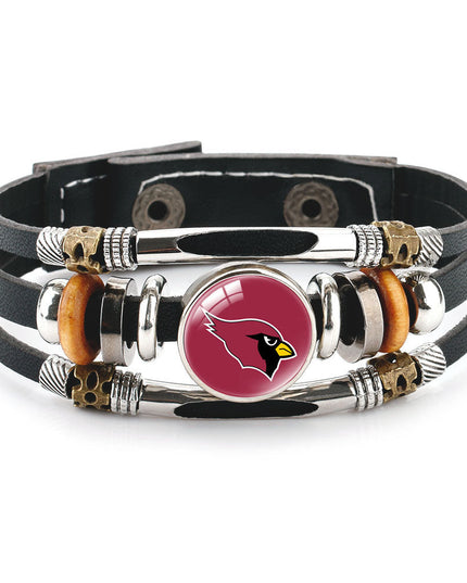 Leather Sports Team Logo Bracelet – Adjustable Fans Wristband Gift for Game Day & Holidays