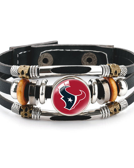 Leather Sports Team Logo Bracelet – Adjustable Fans Wristband Gift for Game Day & Holidays