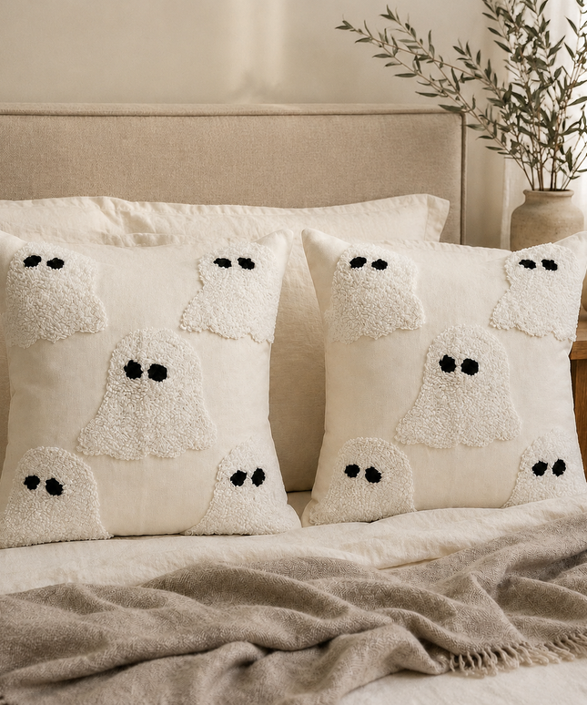 Ivory Tufted Ghost Pillow Cover