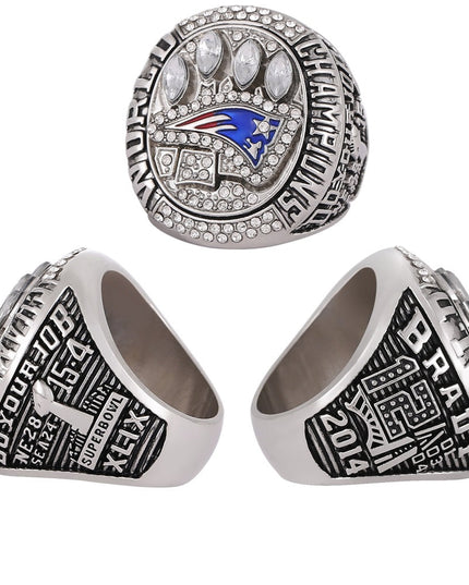 New England Patriots Super Bowl Championship Ring & Trophy Set– 2002, 2004, 2005, 2015, 2017 & 2019