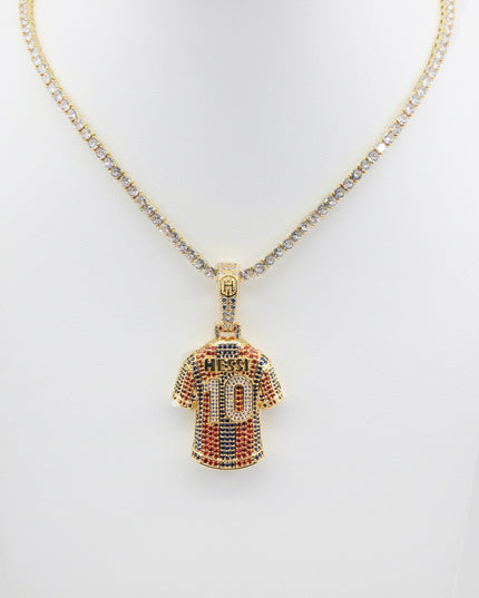 Luxury Football MESSI #10 Jersey Pendant Necklace with Zircon Stones – Perfect Gift for Sports Fans