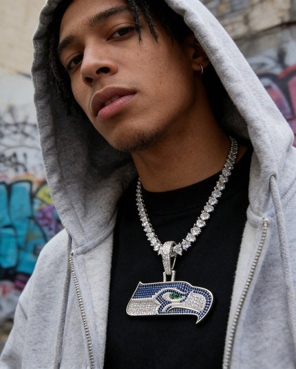 Seattle Seahawks Logo Pendant Necklace – with Heart Tennis Chain for Fans