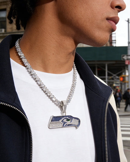 Seattle Seahawks Logo Pendant Necklace – with Heart Tennis Chain for Fans