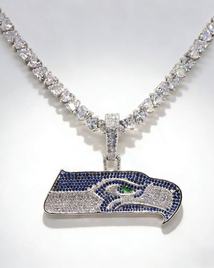 Seattle Seahawks Logo Pendant Necklace – with Heart Tennis Chain for Fans
