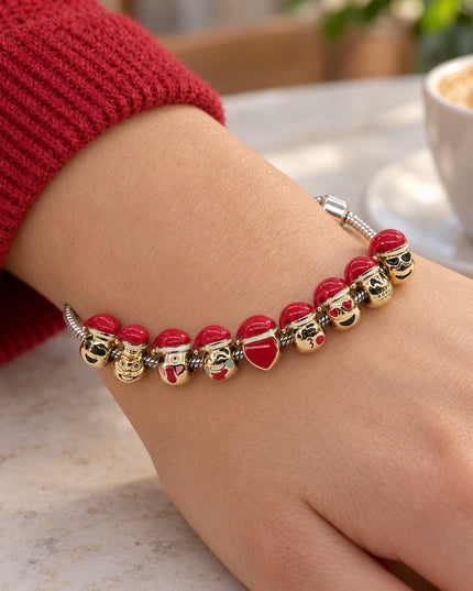 Christmas Red Hat Character Charm Bracelet – Festive Holiday Gift for Her