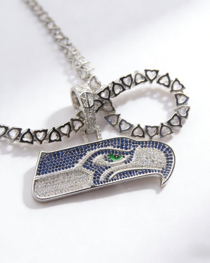 Seattle Seahawks Logo Pendant Necklace – with Heart Tennis Chain for Fans