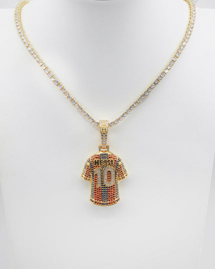 Luxury Football MESSI #10 Jersey Pendant Necklace with Zircon Stones – Perfect Gift for Sports Fans