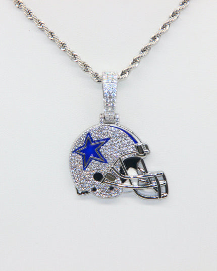 Dallas Cowboys Helmet Pendant Necklace – Sparkling Zircon Gift for Football Fans