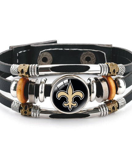 Leather Sports Team Logo Bracelet – Adjustable Fans Wristband Gift for Game Day & Holidays
